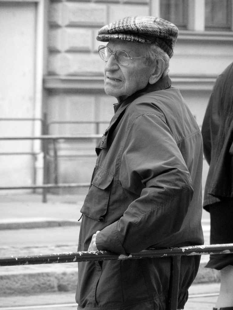 Man Waiting for a Tram B&W