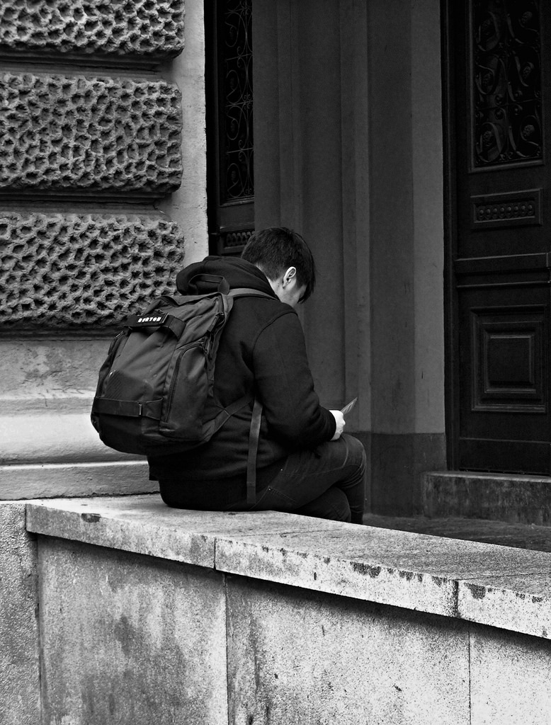 Reading Young Man B&W 2