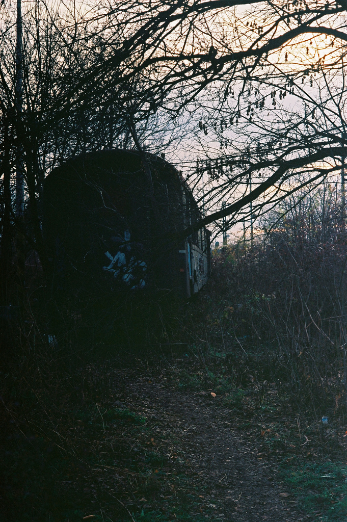 Kiev 4 + Helios 103 - Cast-off Carriage (Inhabited by some homless people and a dog) 1