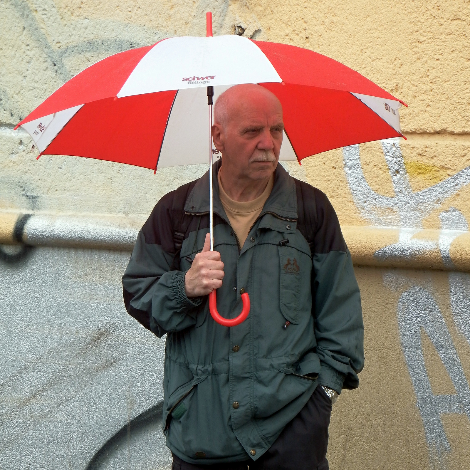 Man with Red&White Umbrella