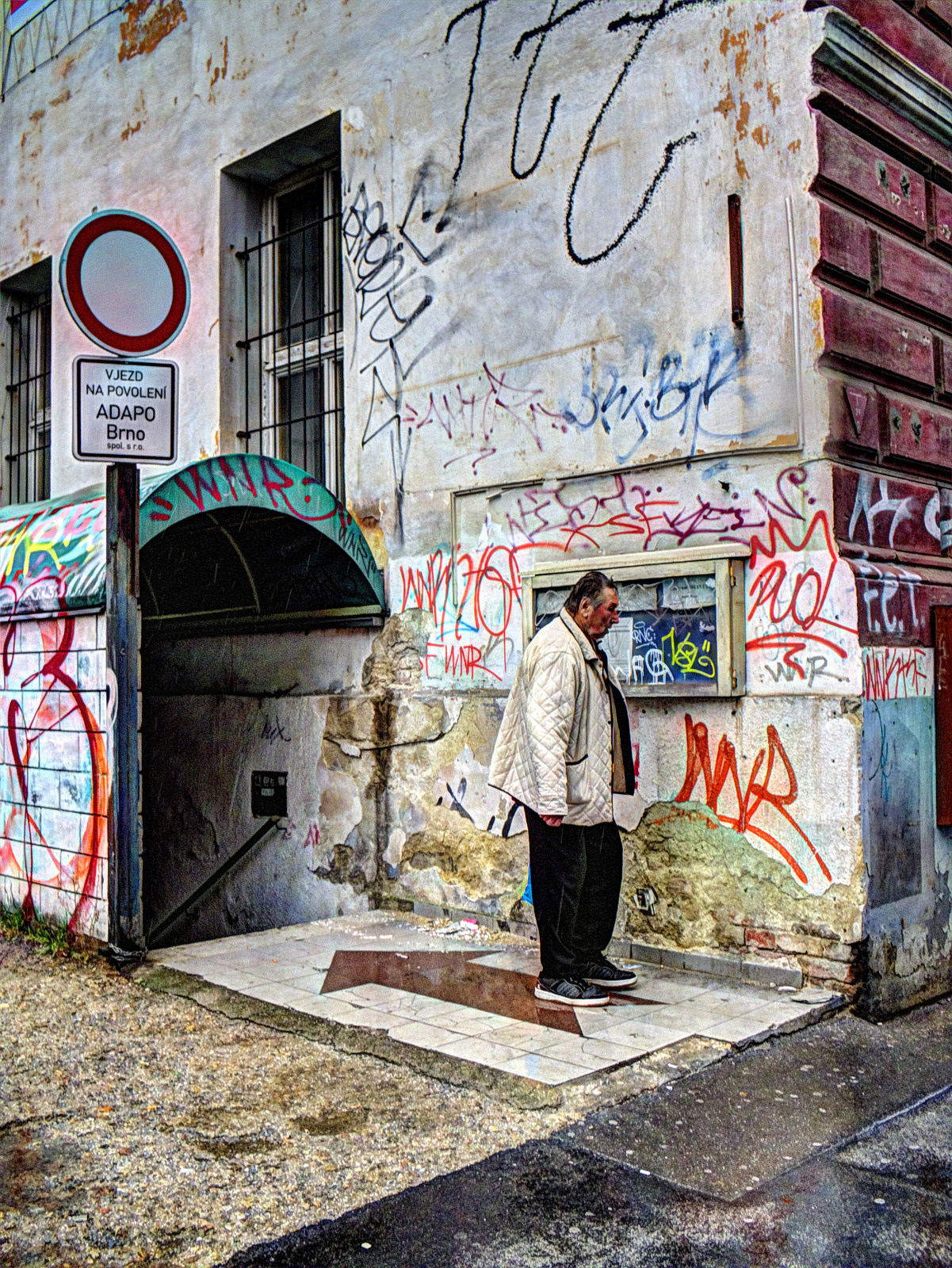 Elderly Man Surrounded by Graffitis - Surreal Version