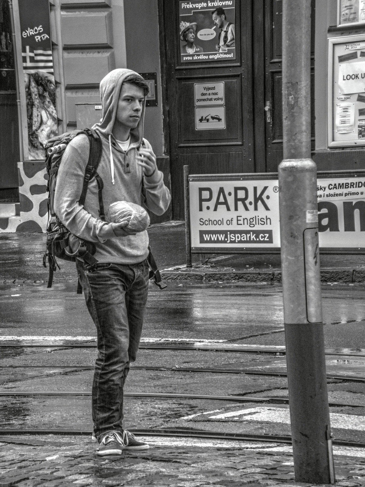 Young Man with Bread (HDR monochrome)
