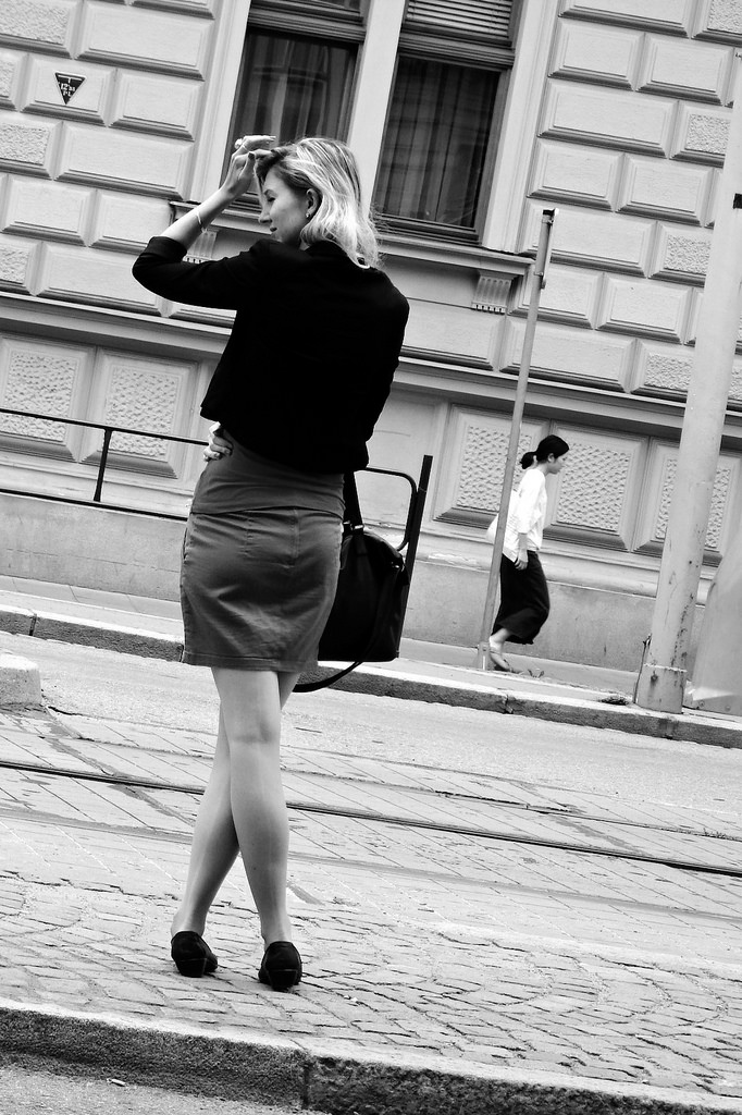 Young Lady at Tram Stop