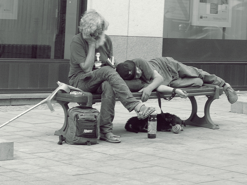 Street Persons, Dog and Book