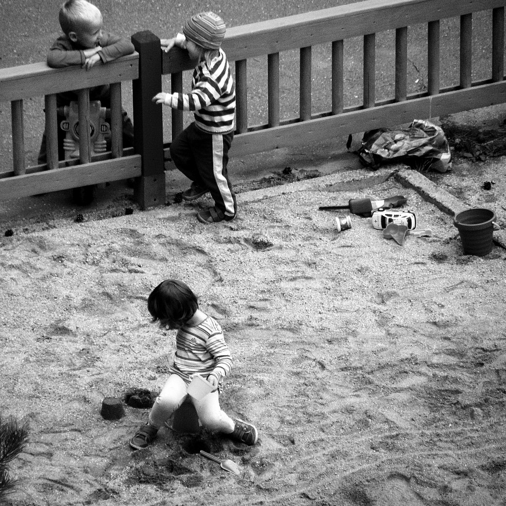 Children at Sandbox (B&W version)